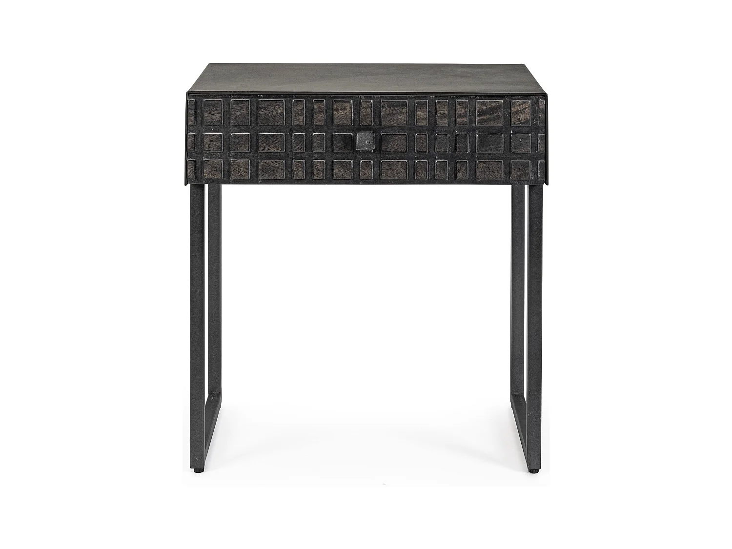 Table d'appoint 1 tiroir acier et bois de manguier noir Dody 50cm