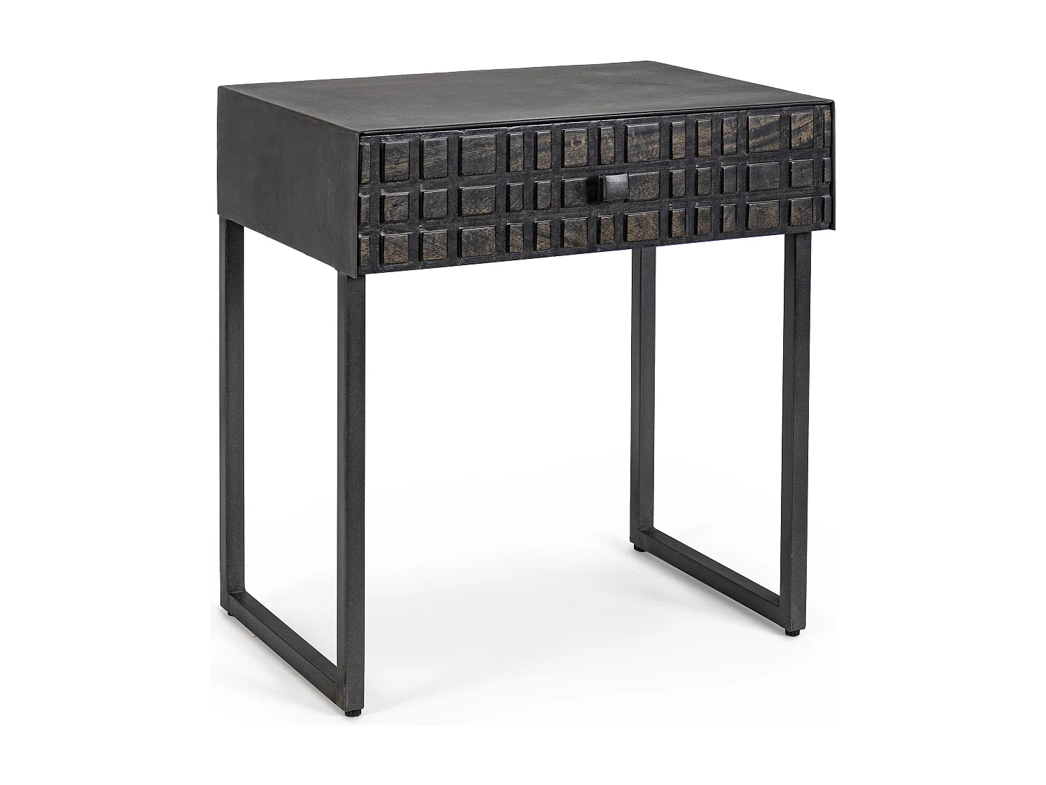 Table d'appoint 1 tiroir acier et bois de manguier noir Dody 50cm