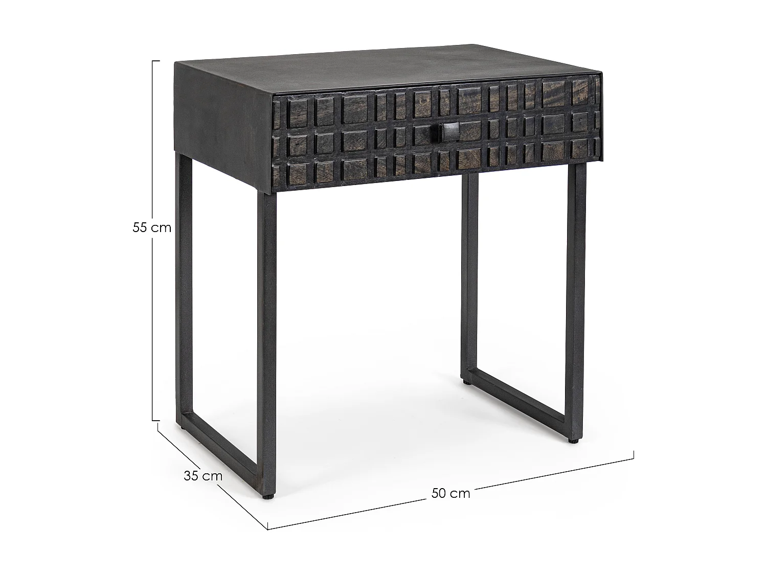 Table d'appoint 1 tiroir acier et bois de manguier noir Dody 50cm