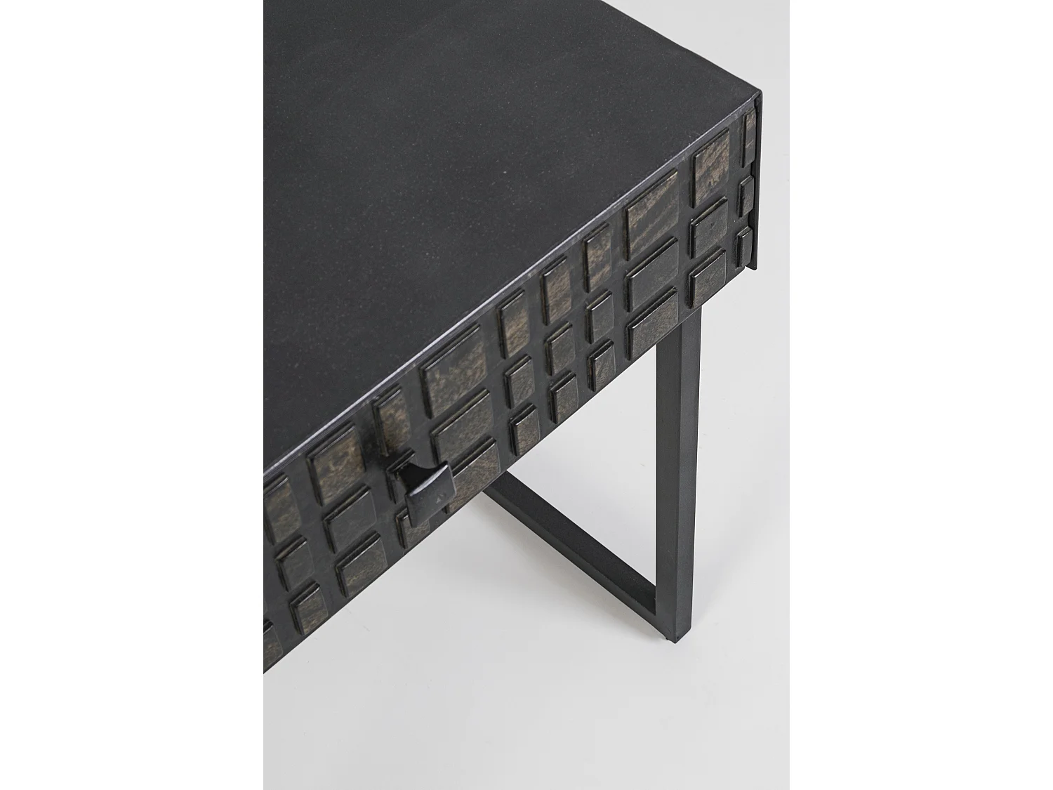 Table d'appoint 1 tiroir acier et bois de manguier noir Dody 50cm