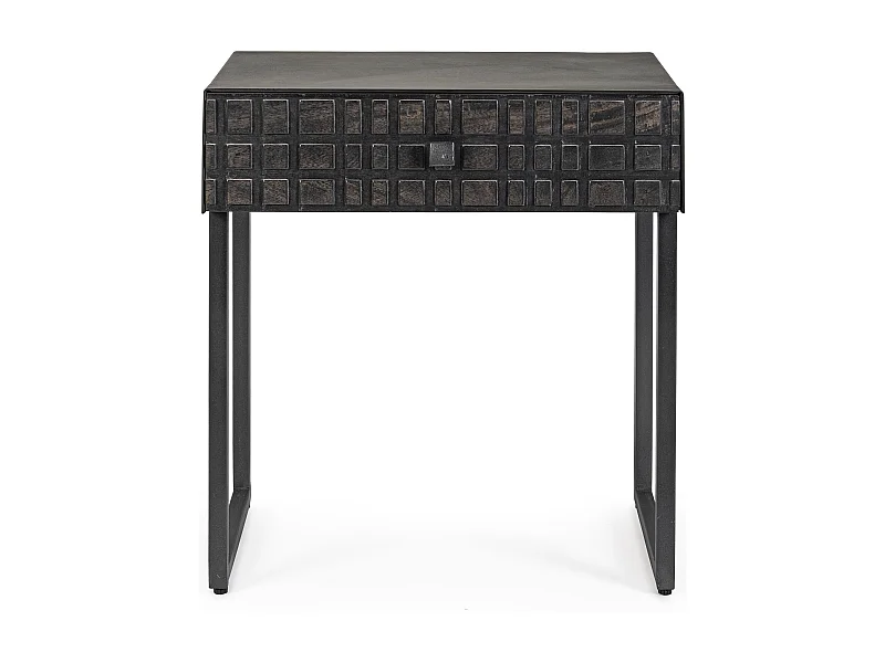 Table d'appoint 1 tiroir acier et bois de manguier noir Dody 50cm