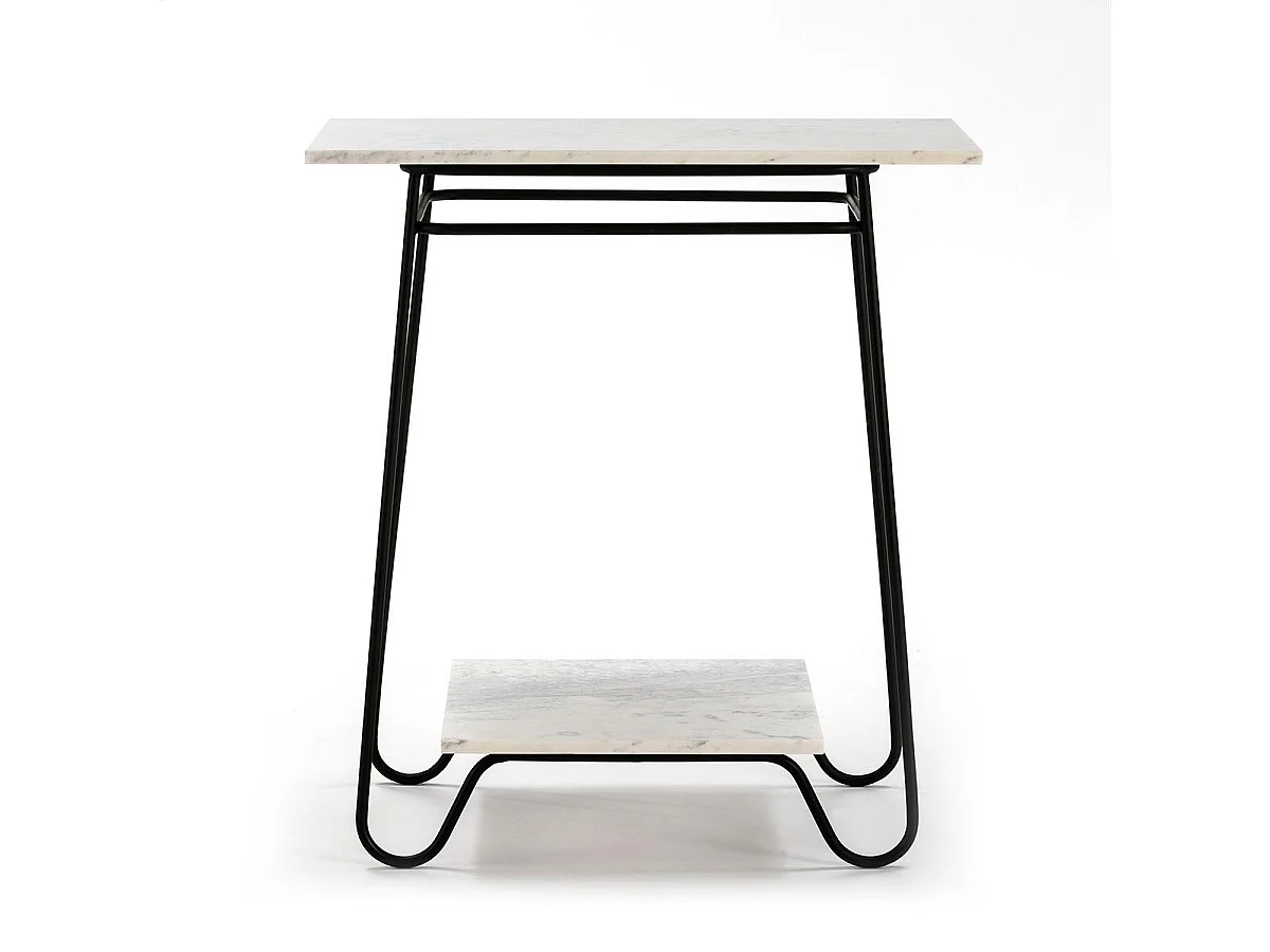 Mesa auxiliar Guaie 2 tableros de mármol blanco y metal negro