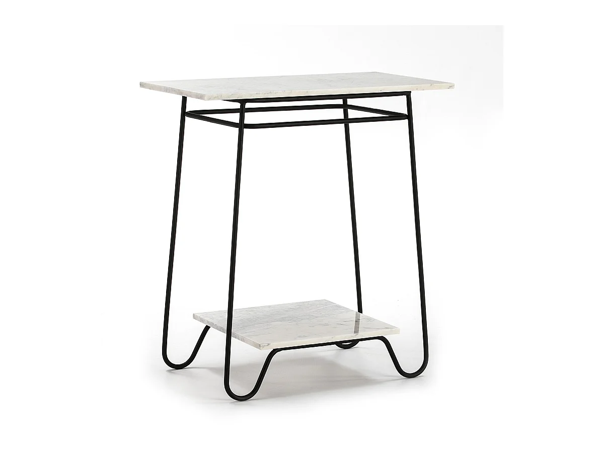 Table d'appoint 2 plateaux marbre blanc et métal noir Guaie
