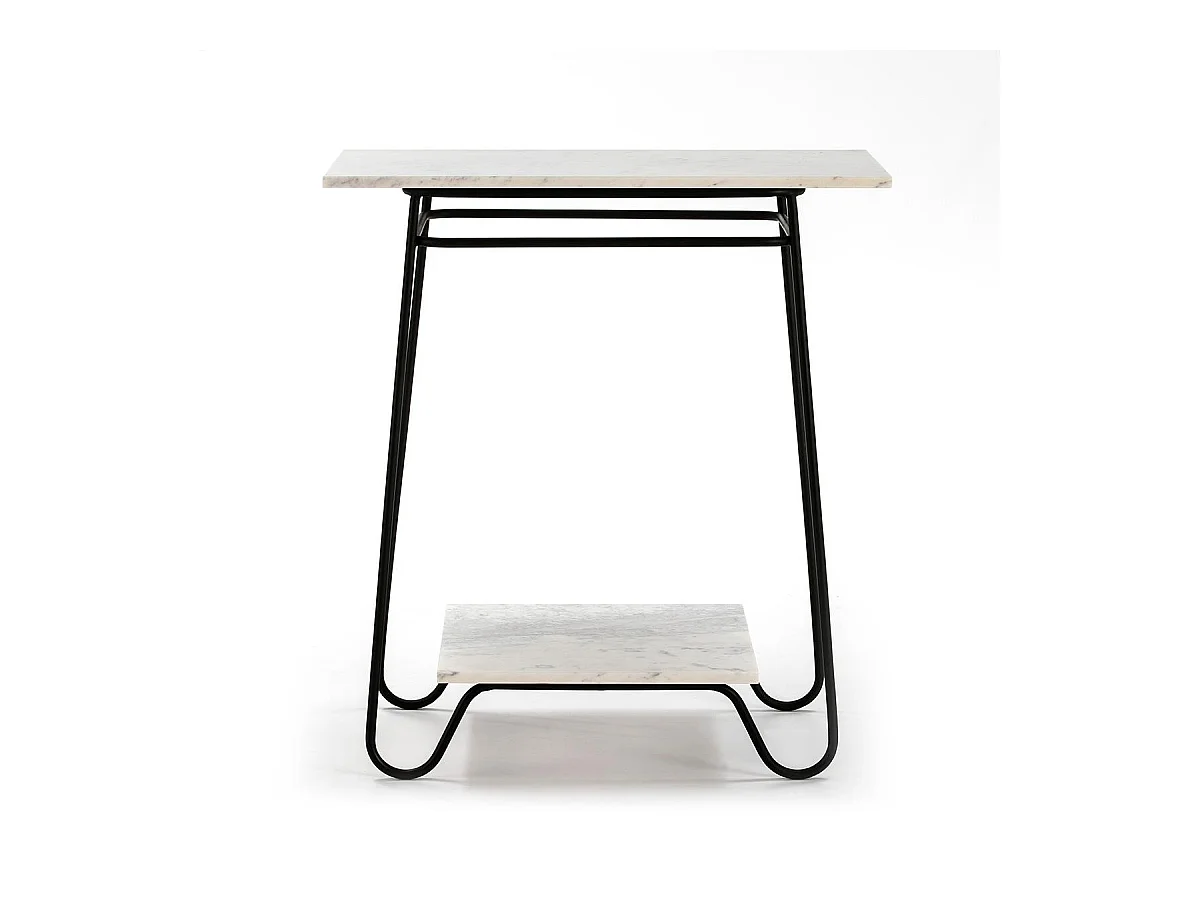 Table d'appoint 2 plateaux marbre blanc et métal noir Guaie