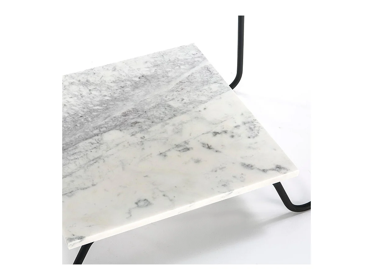 Table d'appoint 2 plateaux marbre blanc et métal noir Guaie