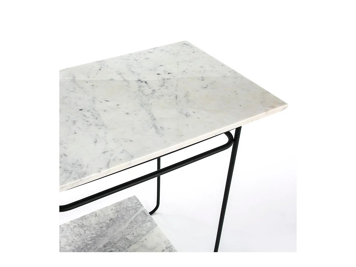 Table d'appoint 2 plateaux marbre blanc et métal noir Guaie