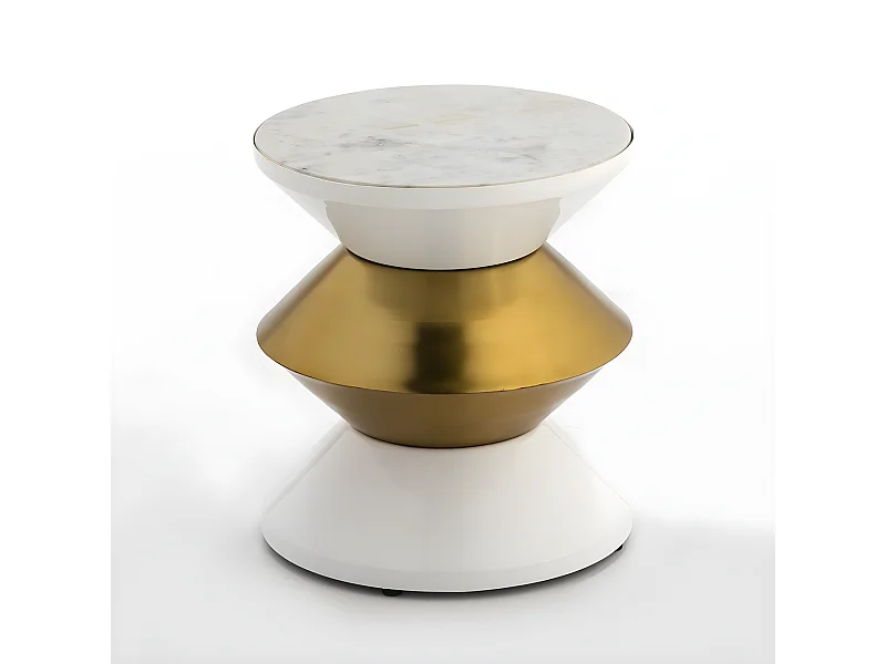 Table d'appoint ronde marbre blanc et métal doré Alex