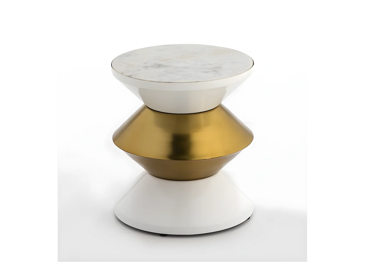 Table d'appoint ronde marbre blanc et métal doré Alex