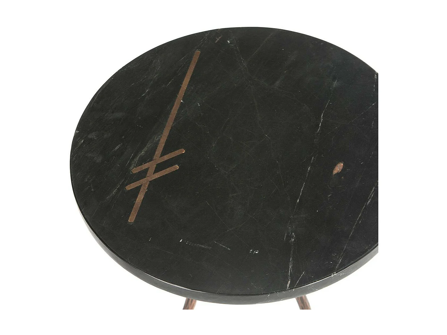 Table d'appoint ronde marbre noir et métal doré vieilli Lina 41cm