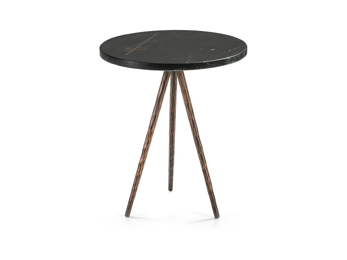 Table d'appoint ronde marbre noir et métal doré vieilli Lina 41cm