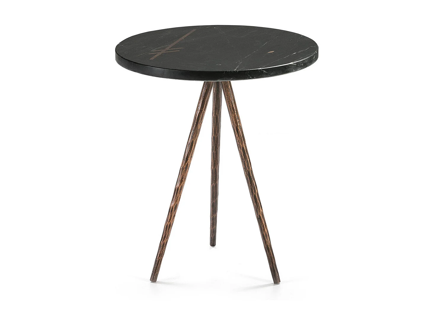 Table d'appoint ronde marbre noir et métal doré vieilli Lina 41cm