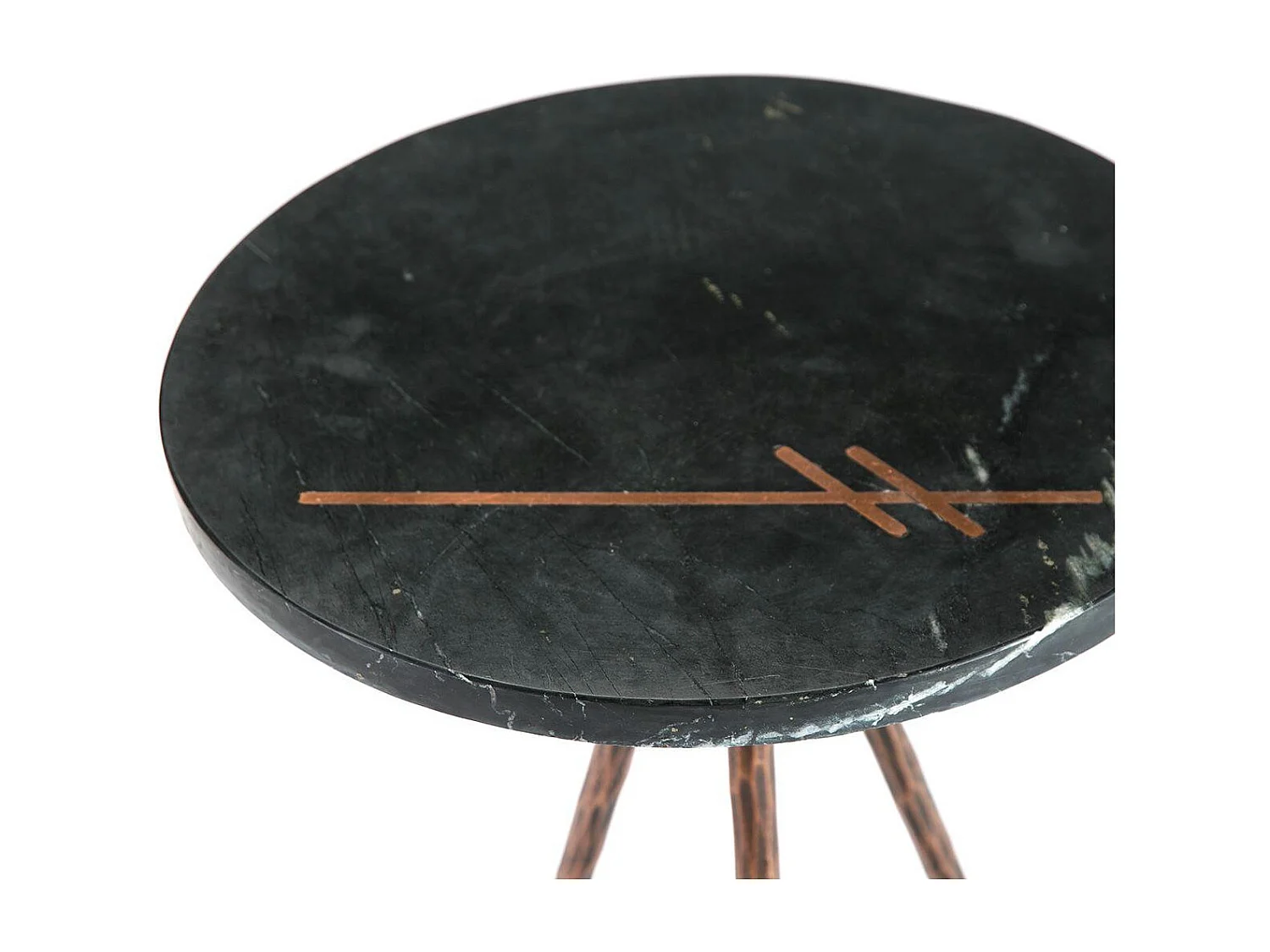 Table d'appoint ronde marbre noir et métal doré vieilli Lina 41cm