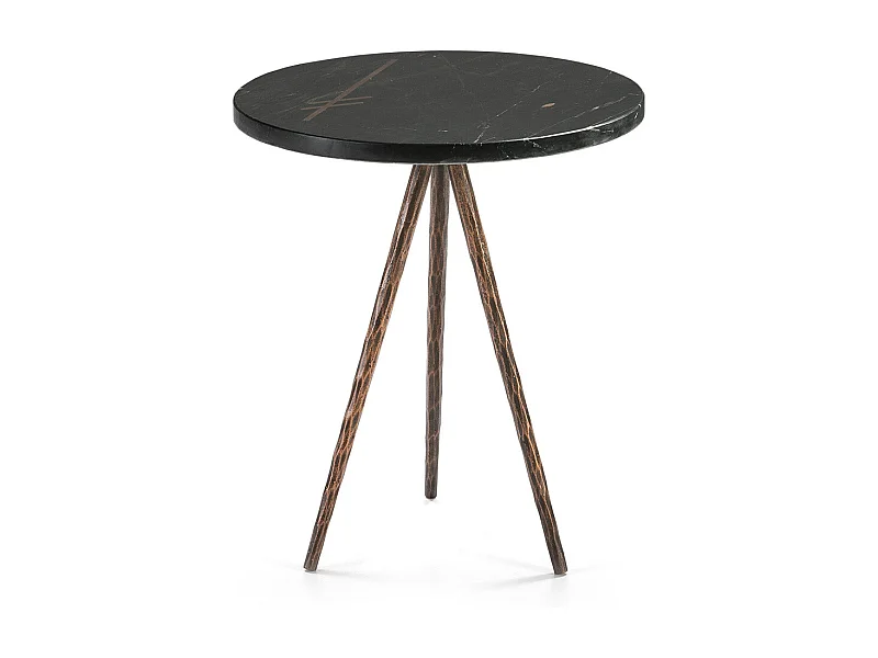 Table d'appoint ronde marbre noir et métal doré vieilli Lina 41cm