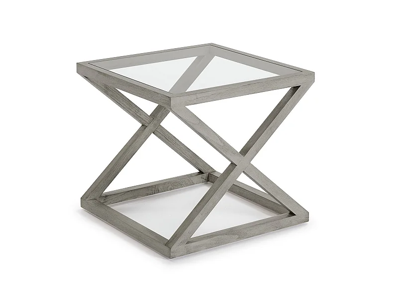 Table d'appoint carrée verre et bois massif gris voilé Orina