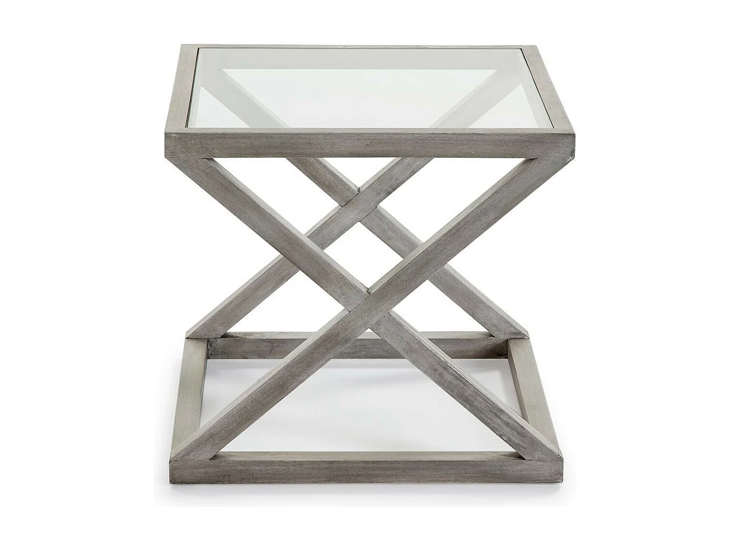 Table d'appoint carrée verre et bois massif gris voilé Orina