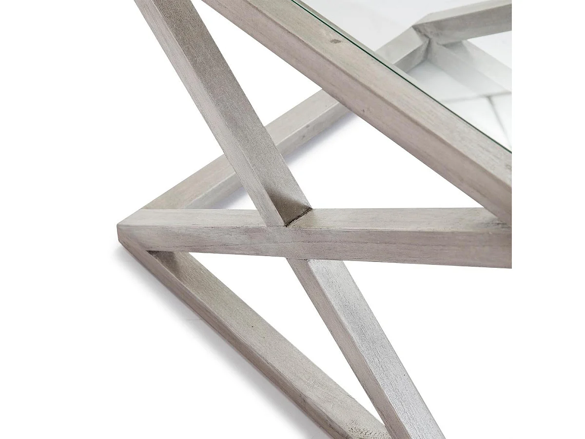 Table d'appoint carrée verre et bois massif gris voilé Orina