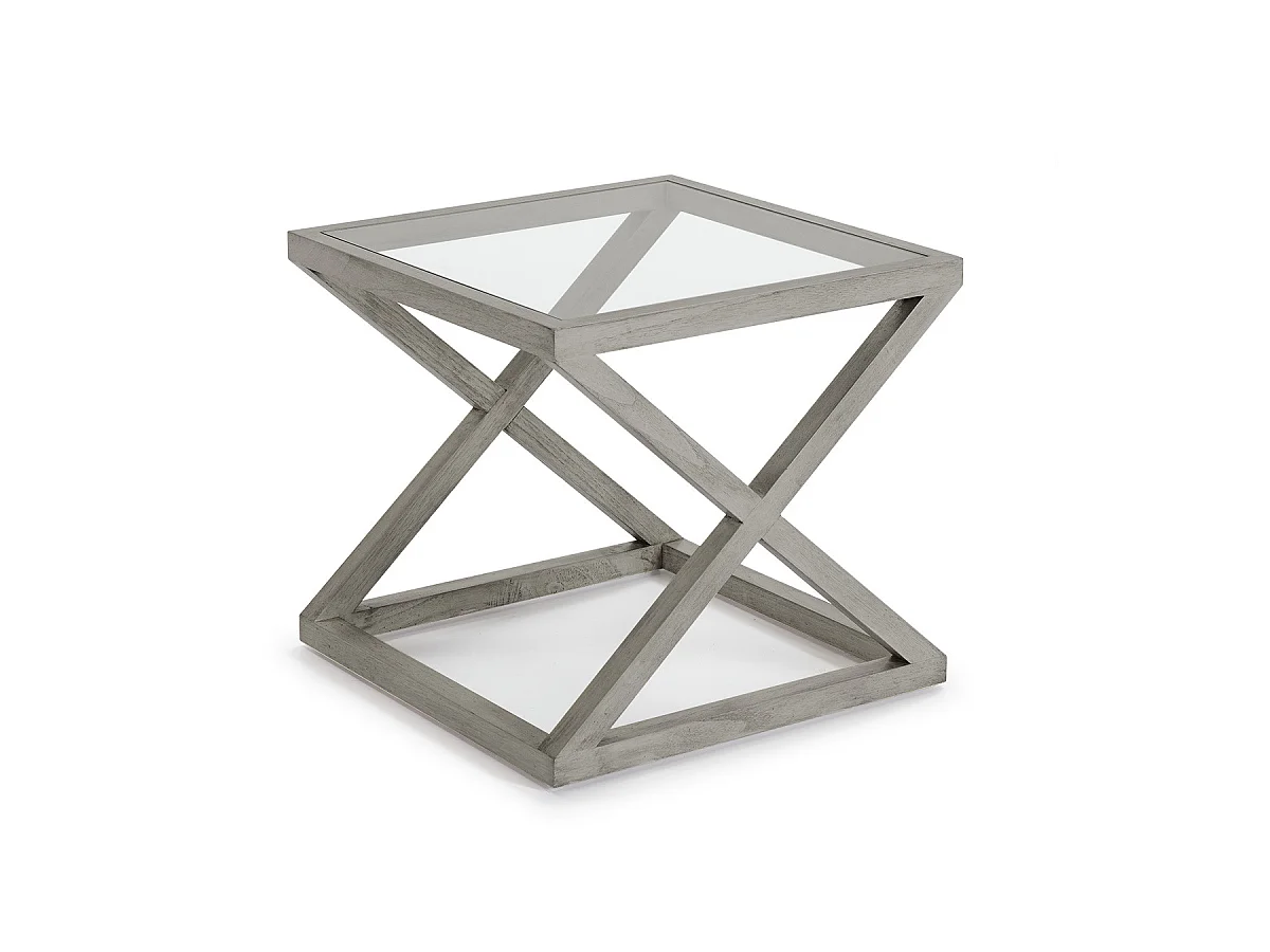Table d'appoint carrée verre et bois massif gris voilé Orina