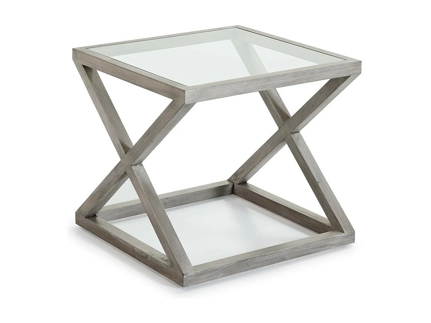 Table d'appoint carrée verre et bois massif gris voilé Orina