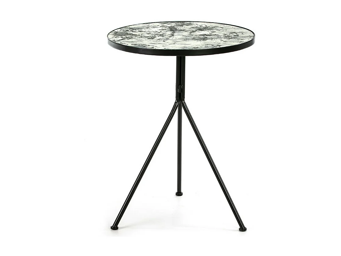 Table d'appoint ronde miroir vieilli et métal noir Roy H 78cm