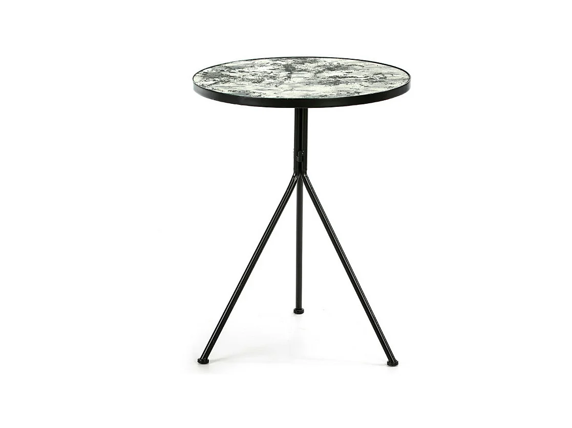 Table d'appoint ronde miroir vieilli et métal noir Roy H 78cm