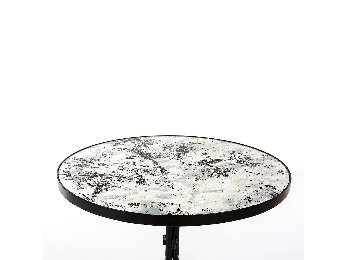 Table d'appoint ronde miroir vieilli et métal noir Roy H 78cm