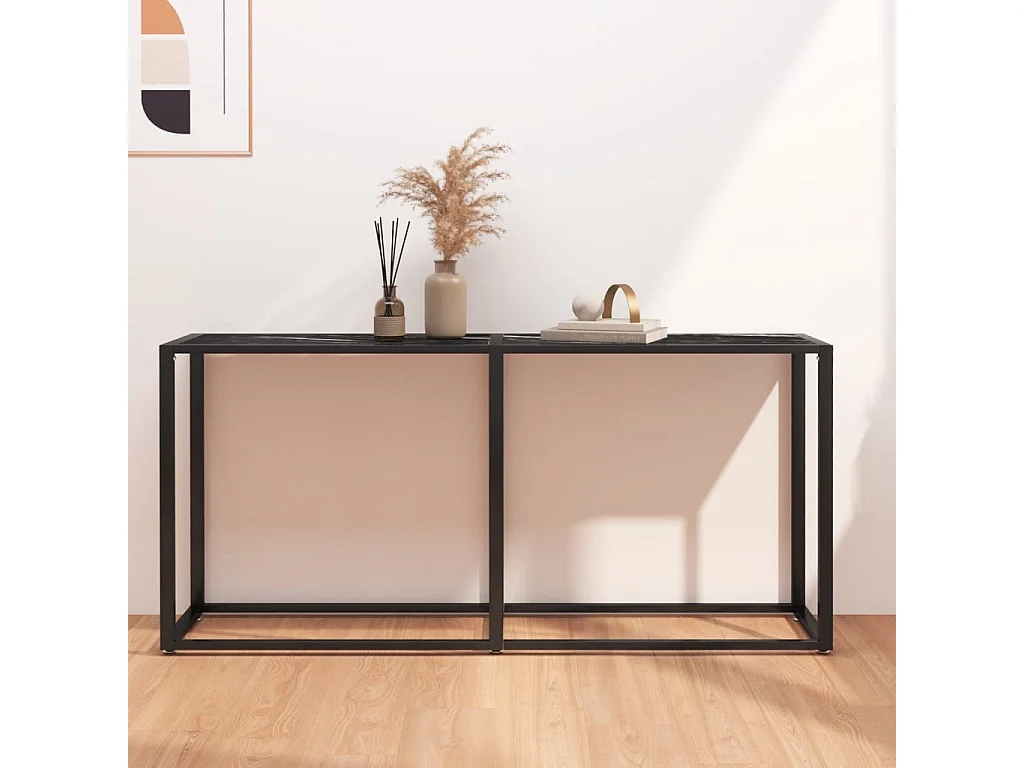 Table console Marbre noir 160x35x75,5 Verre trempé