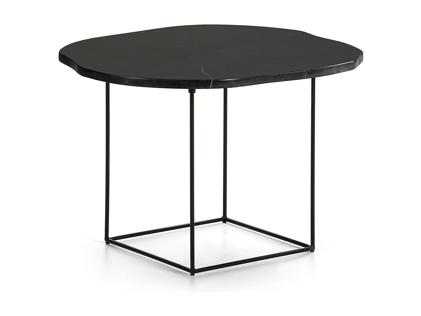 Marmeren bijzettafel en zwart metalen poten Trois