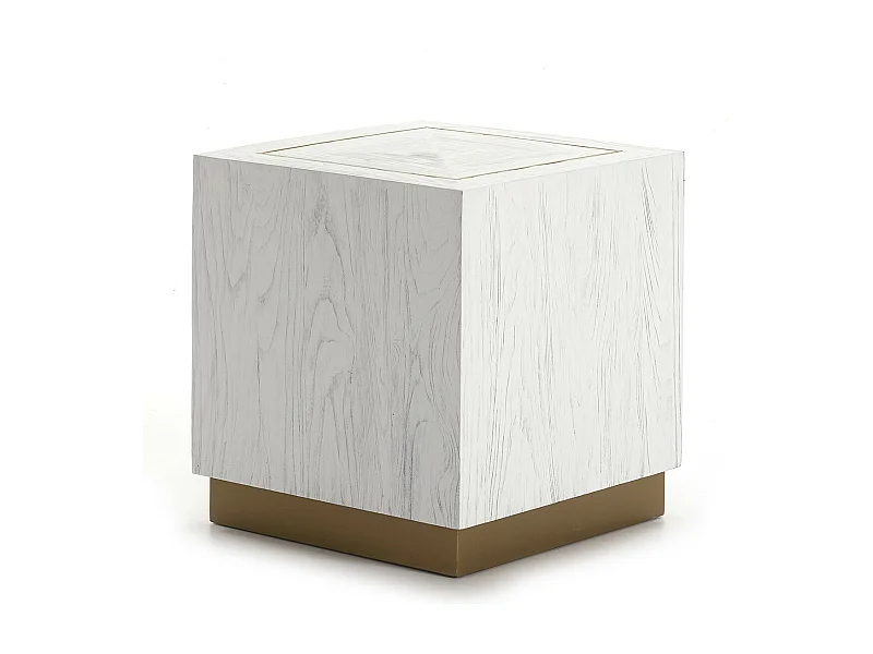 Mesa auxiliar cuadrada Klass de madera blanca y metal dorado