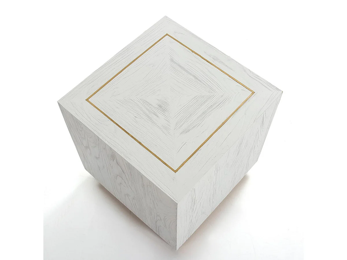 Table d'appoint carrée bois blanc et métal doré Klass