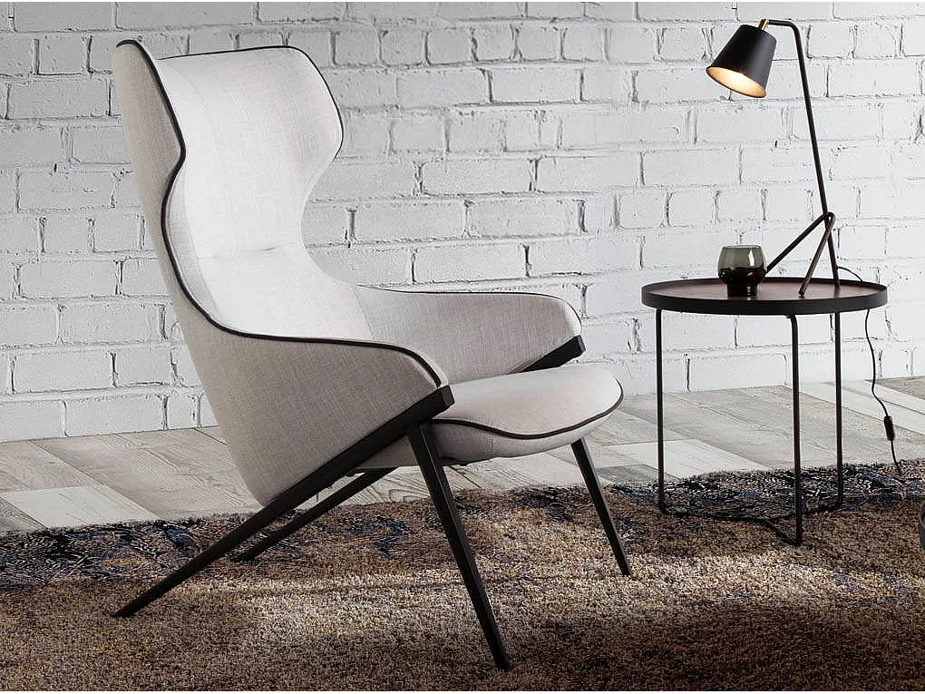 Table d'appoint ronde bois plaqué noyer et métal noir Noka