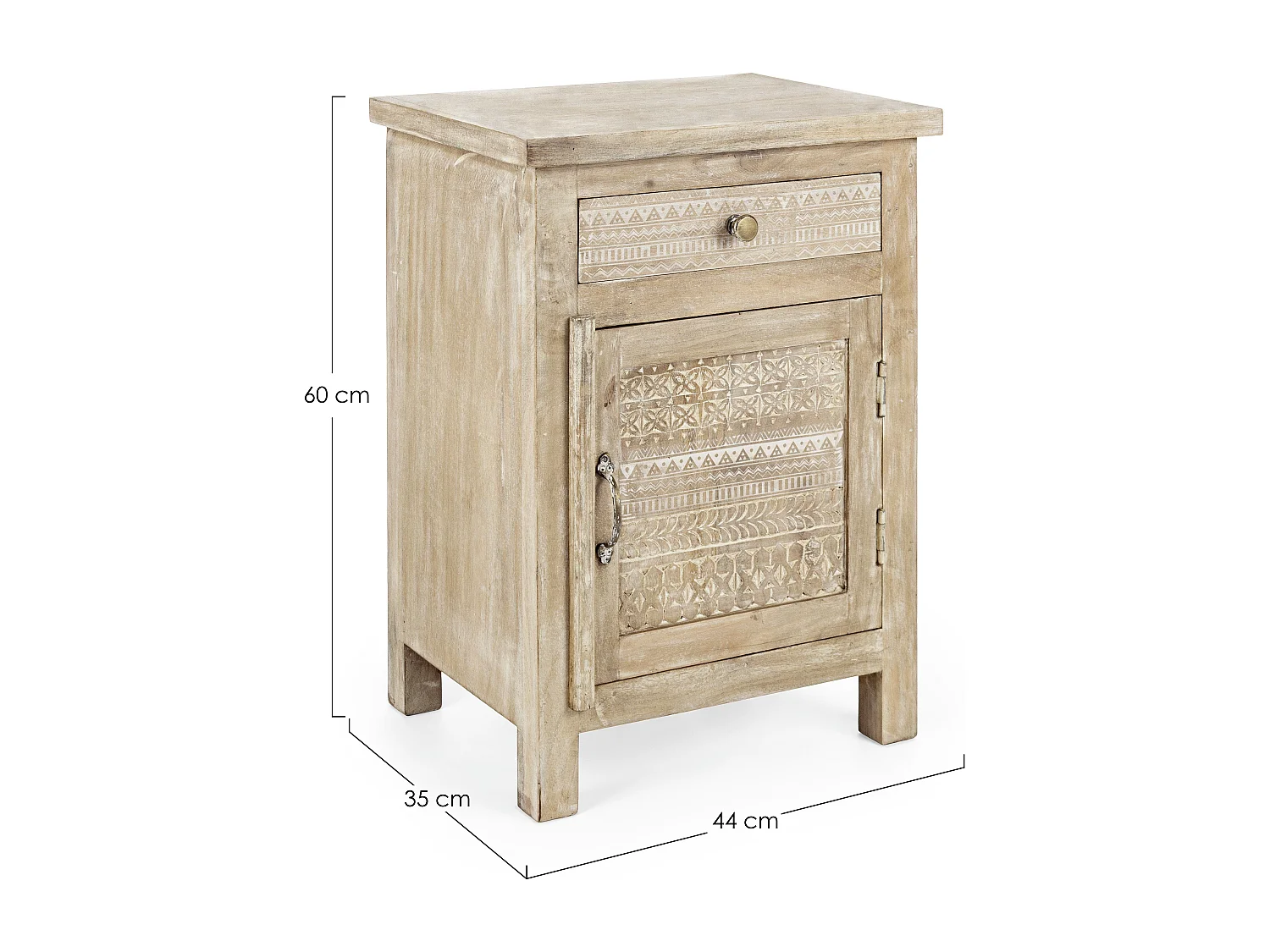 Table d'appoint bois de manguier clair avec décorations incrustées fait main Mabel 44cm