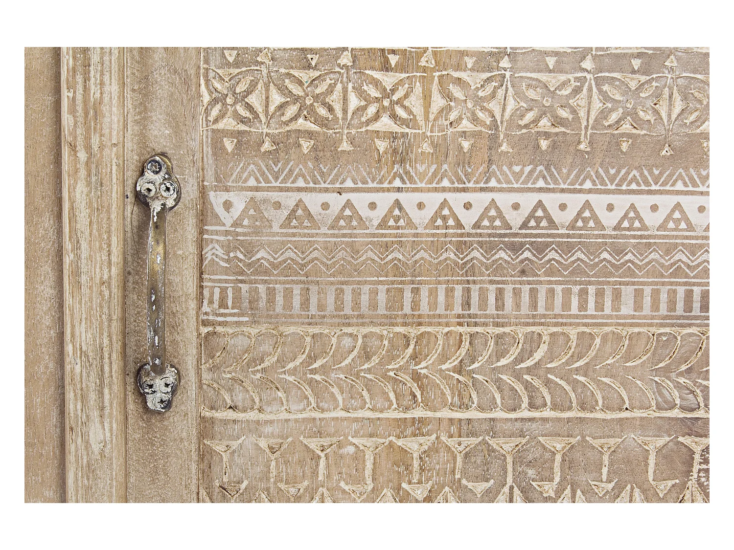 Table d'appoint bois de manguier clair avec décorations incrustées fait main Mabel 44cm