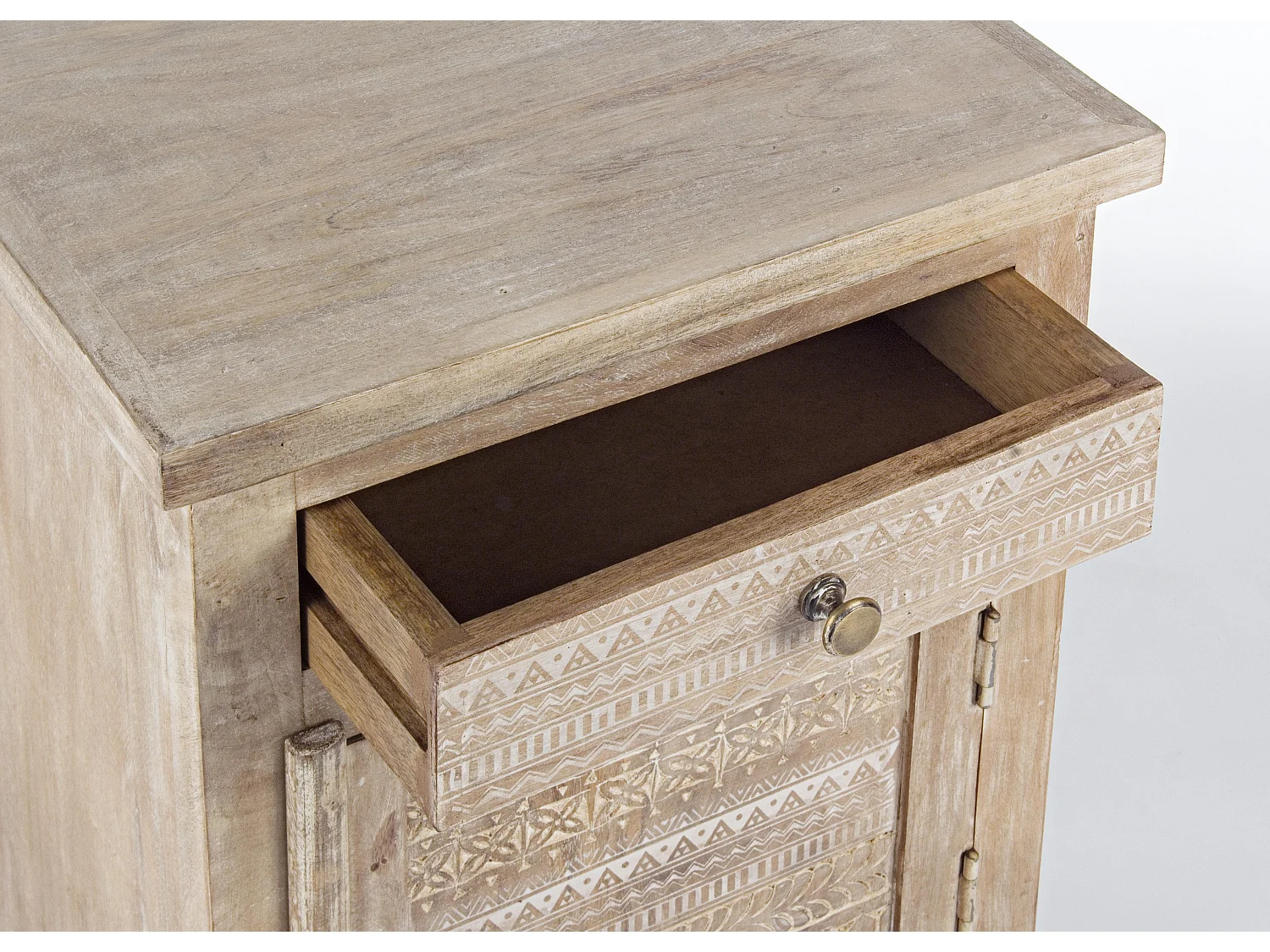 Table d'appoint bois de manguier clair avec décorations incrustées fait main Mabel 44cm