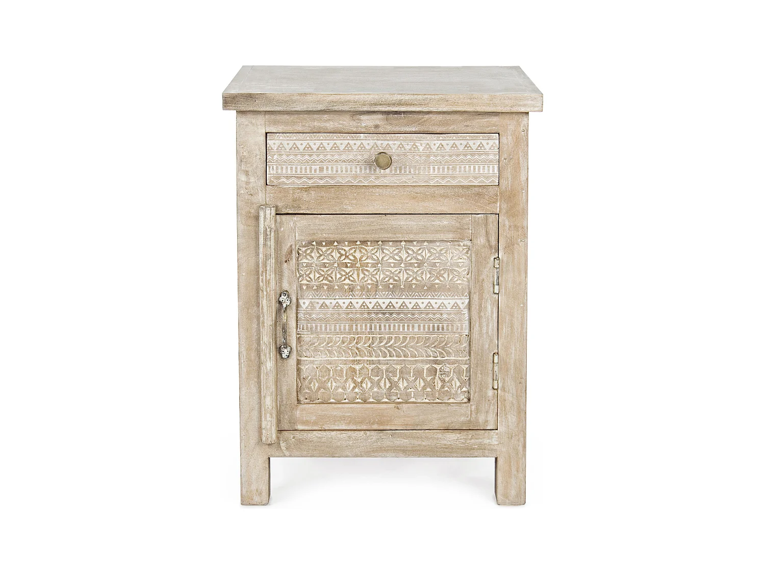 Table d'appoint bois de manguier clair avec décorations incrustées fait main Mabel 44cm