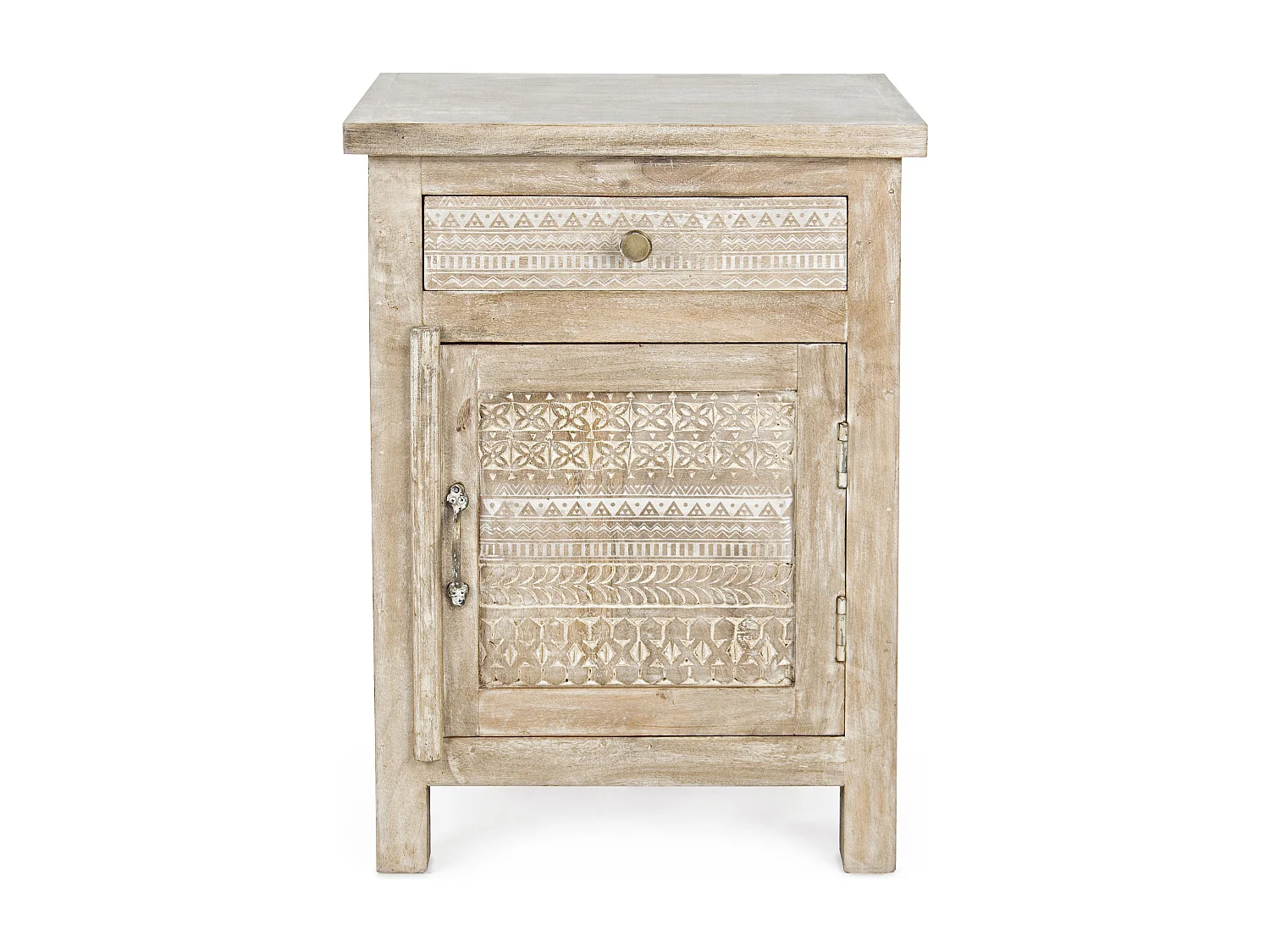 Table d'appoint bois de manguier clair avec décorations incrustées fait main Mabel 44cm