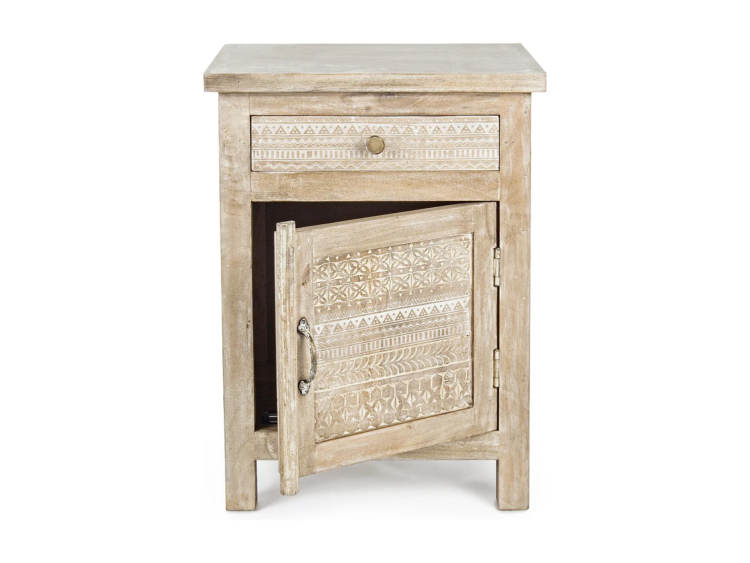 Table d'appoint bois de manguier clair avec décorations incrustées fait main Mabel 44cm