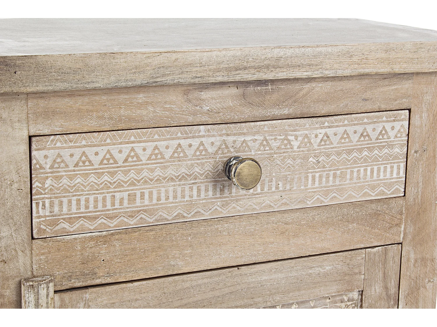 Table d'appoint bois de manguier clair avec décorations incrustées fait main Mabel 44cm