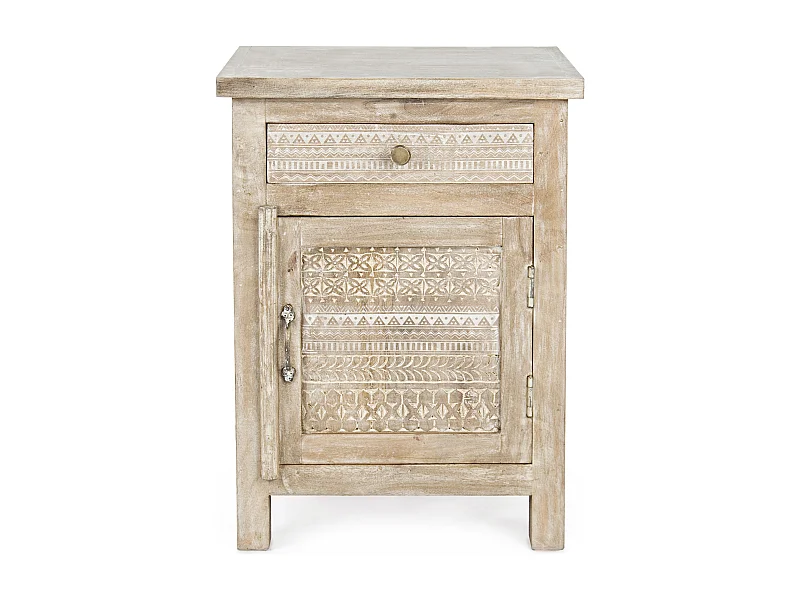 Table d'appoint bois de manguier clair avec décorations incrustées fait main Mabel 44cm