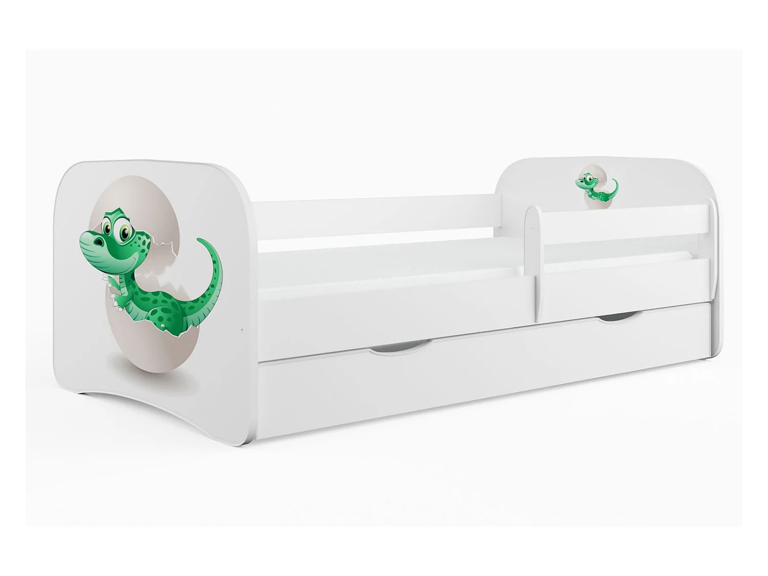 Klein dinosaurus kinderbedje met boxsprings en afneembaar veiligheidshek Drimy-Schuim matras-Slapen 80x180cm-Laden Met lade