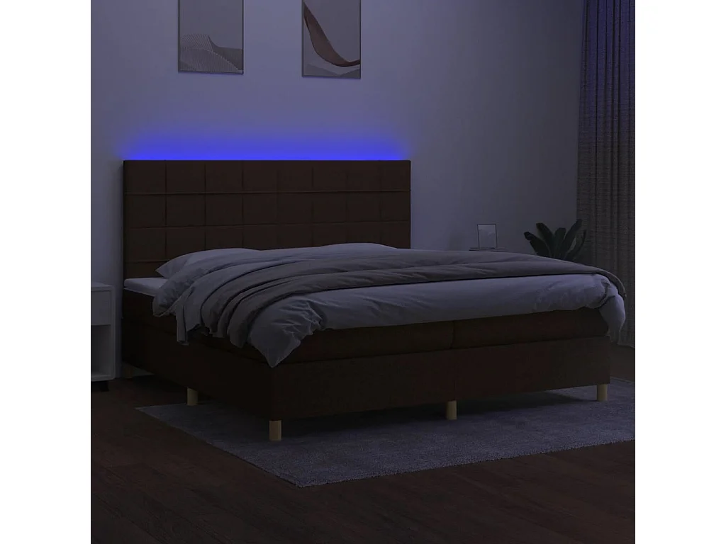 Lit à sommier tapissier matelas et LED Marron foncé 200x200 Tissu 4