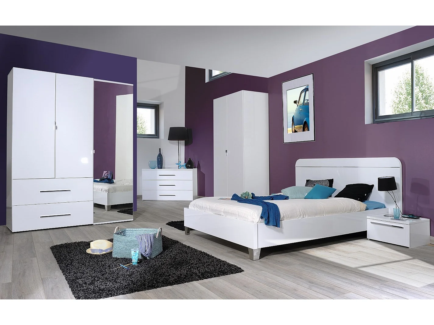 Lit adulte moderne bois laqué blanc Best 140