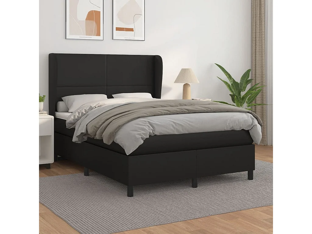 Lit à sommier tapissier avec matelas Noir 140x190 Similicuir 2