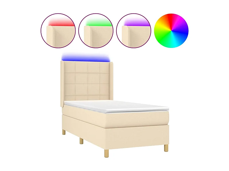Lit à sommier tapissier avec matelas et LED Crème 80x200 Tissu