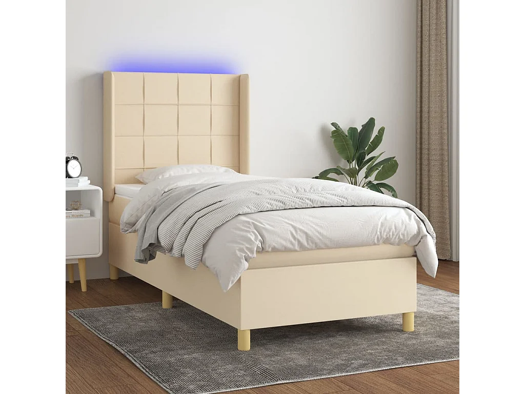 Lit à sommier tapissier avec matelas et LED Crème 80x200 Tissu