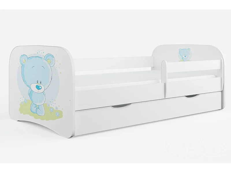 Lit enfant nounours avec sommiers et barrière de sécurité amovible Drimy-Matelas mousse-80x160