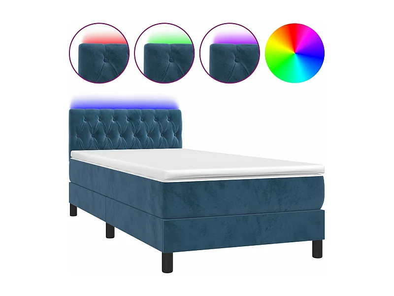 Lit à sommier tapissier et matelas et LED Bleu foncé 90x200 Velours