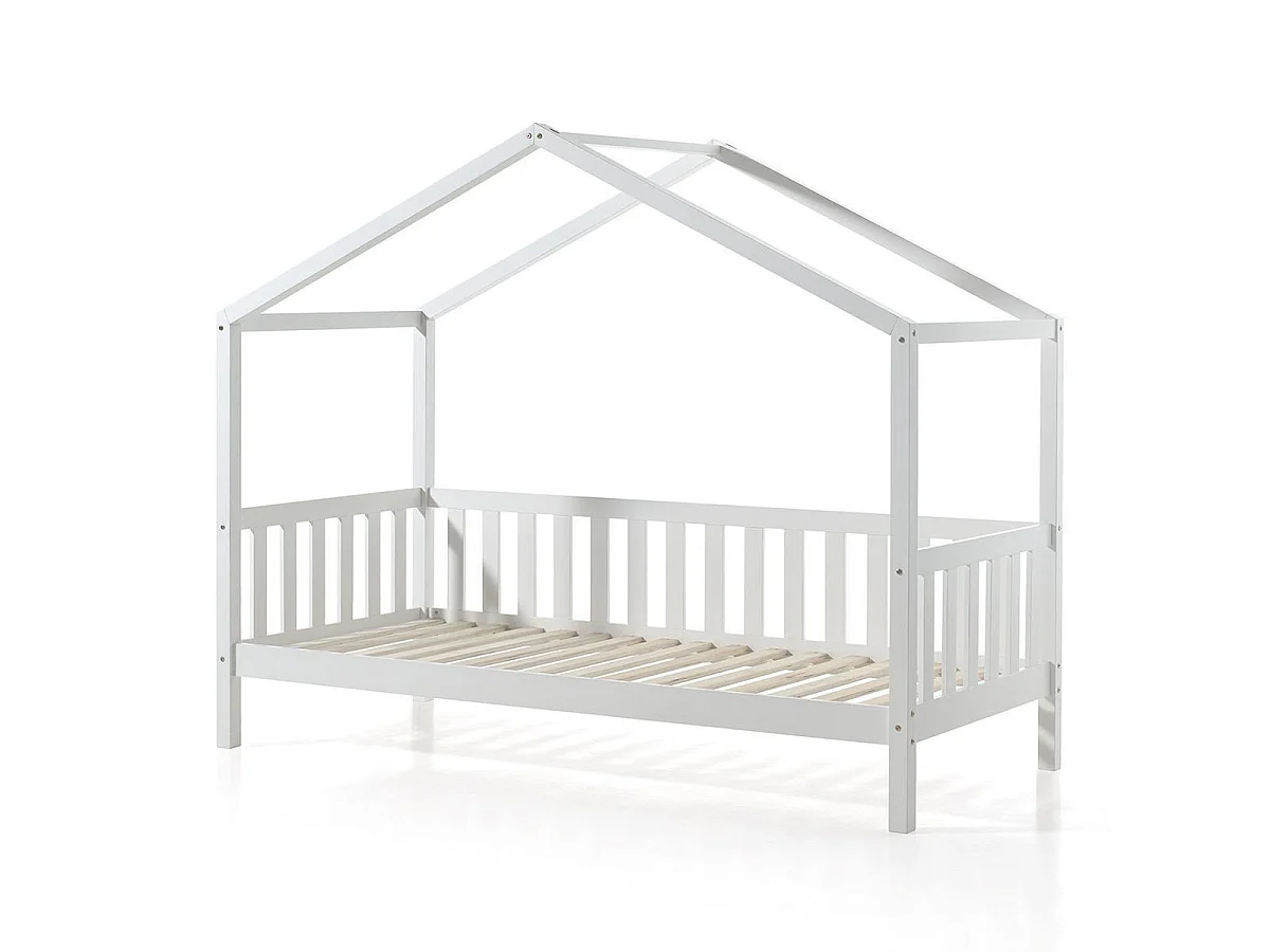 Pack - Lit Enfant, Barrière, Tiroir & Voile "Dallas II" 90x200cm Blanc