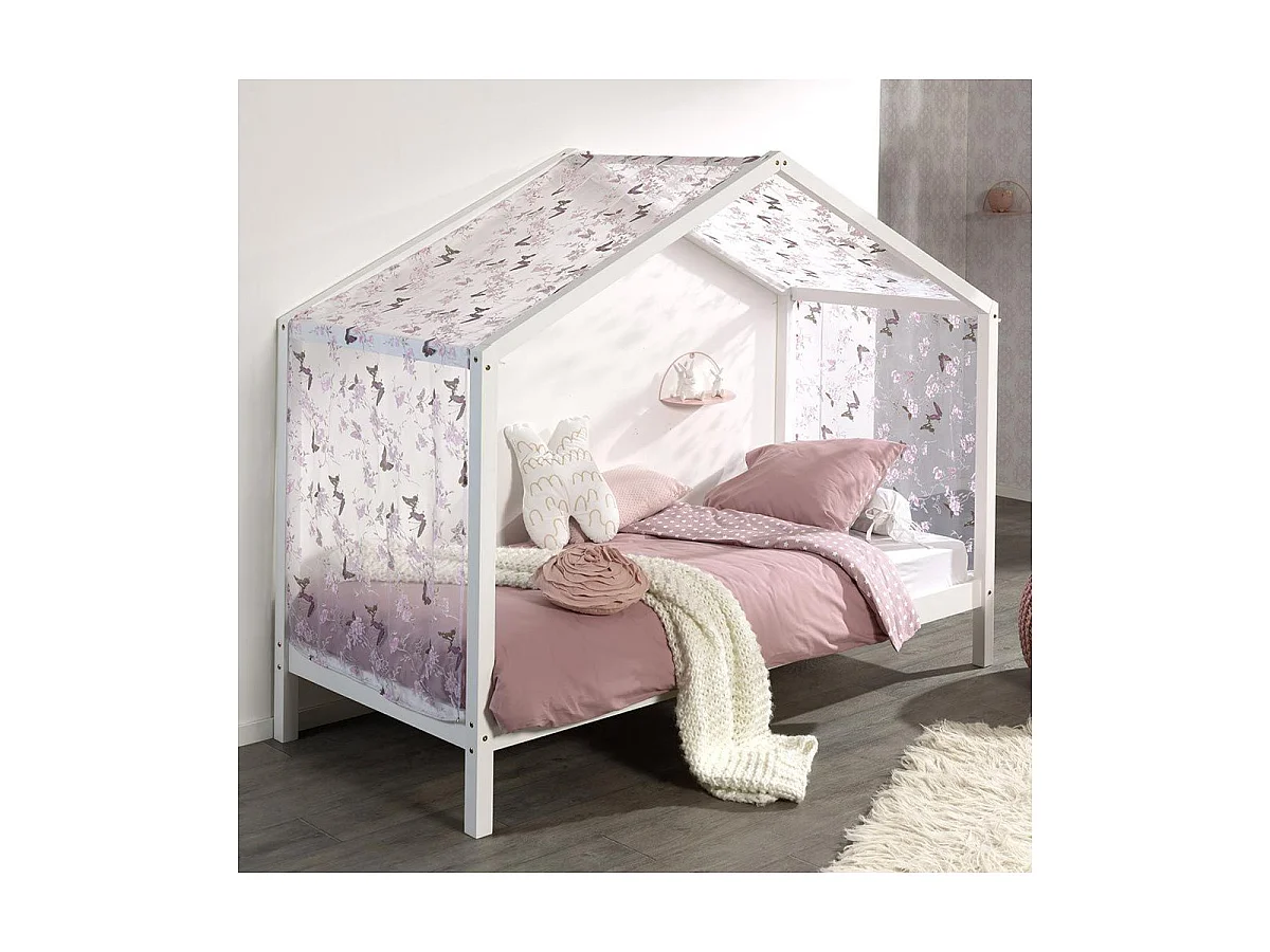 Pack - Lit Enfant, Barrière, Tiroir & Voile "Dallas II" 90x200cm Blanc