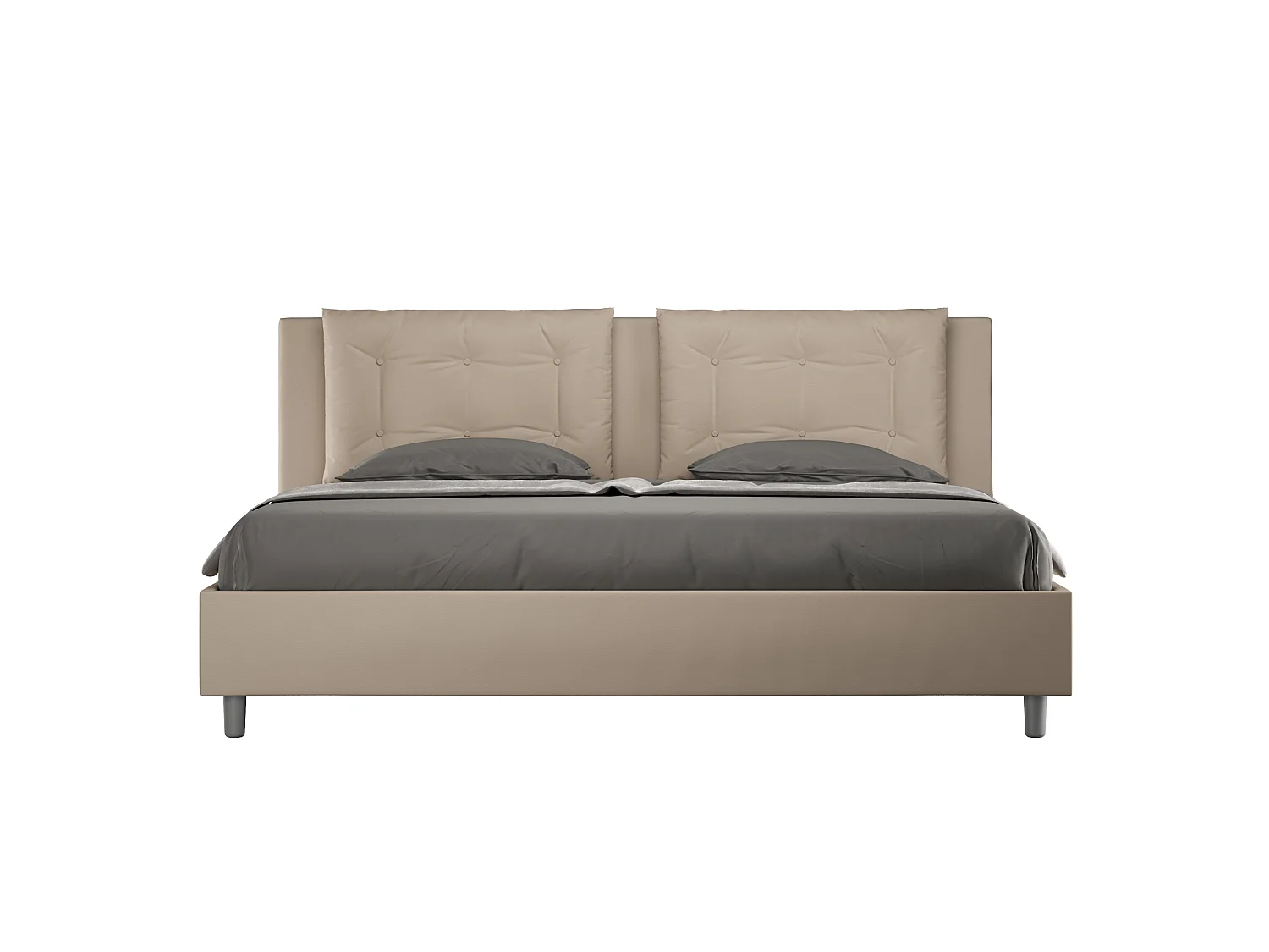 Cama de casal super king size sem estrado estofada 200x200 pele sintética tortora Annalisa