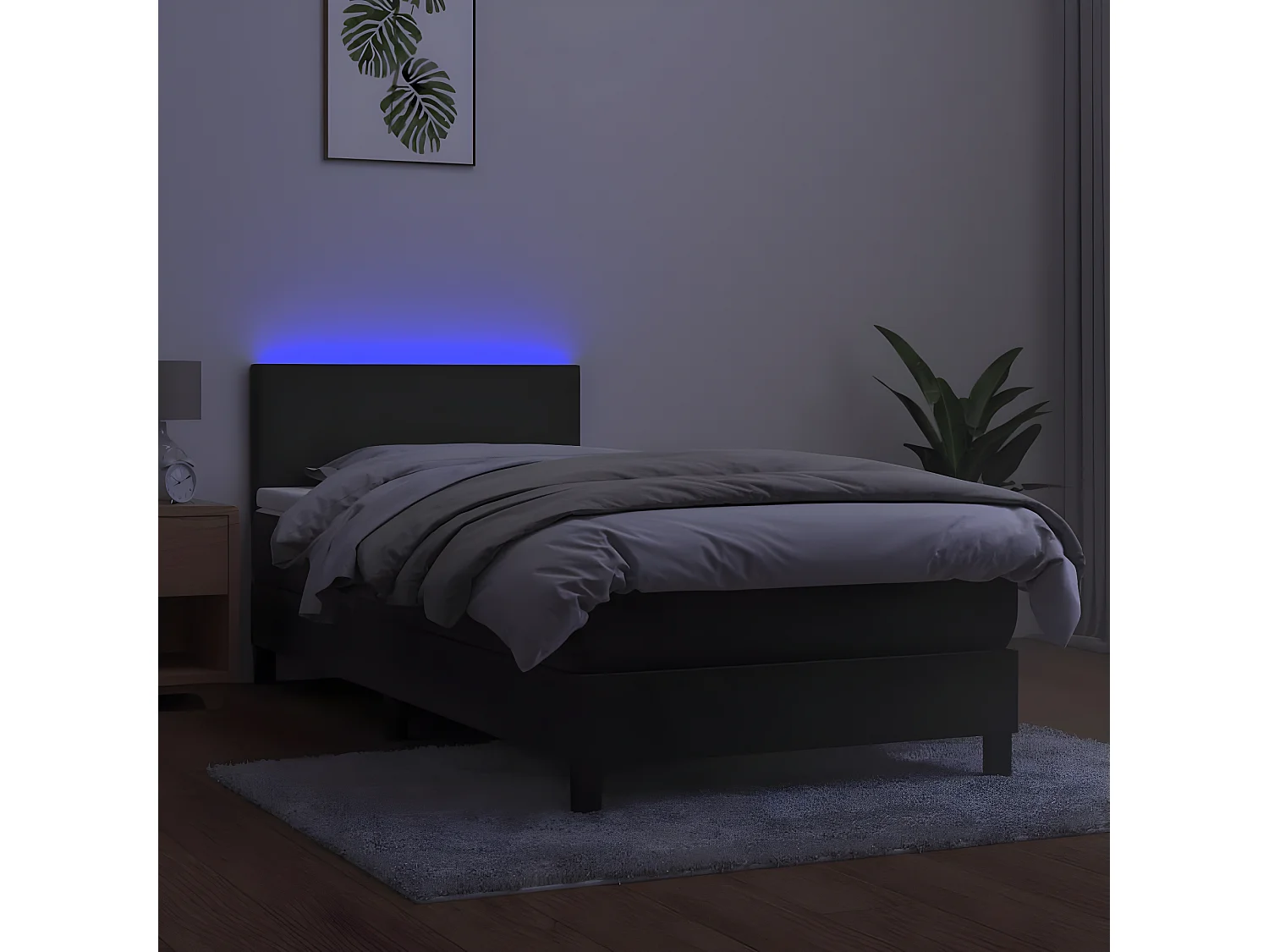 Lit à sommier tapissier matelas et LED Gris foncé 100x200 Velours